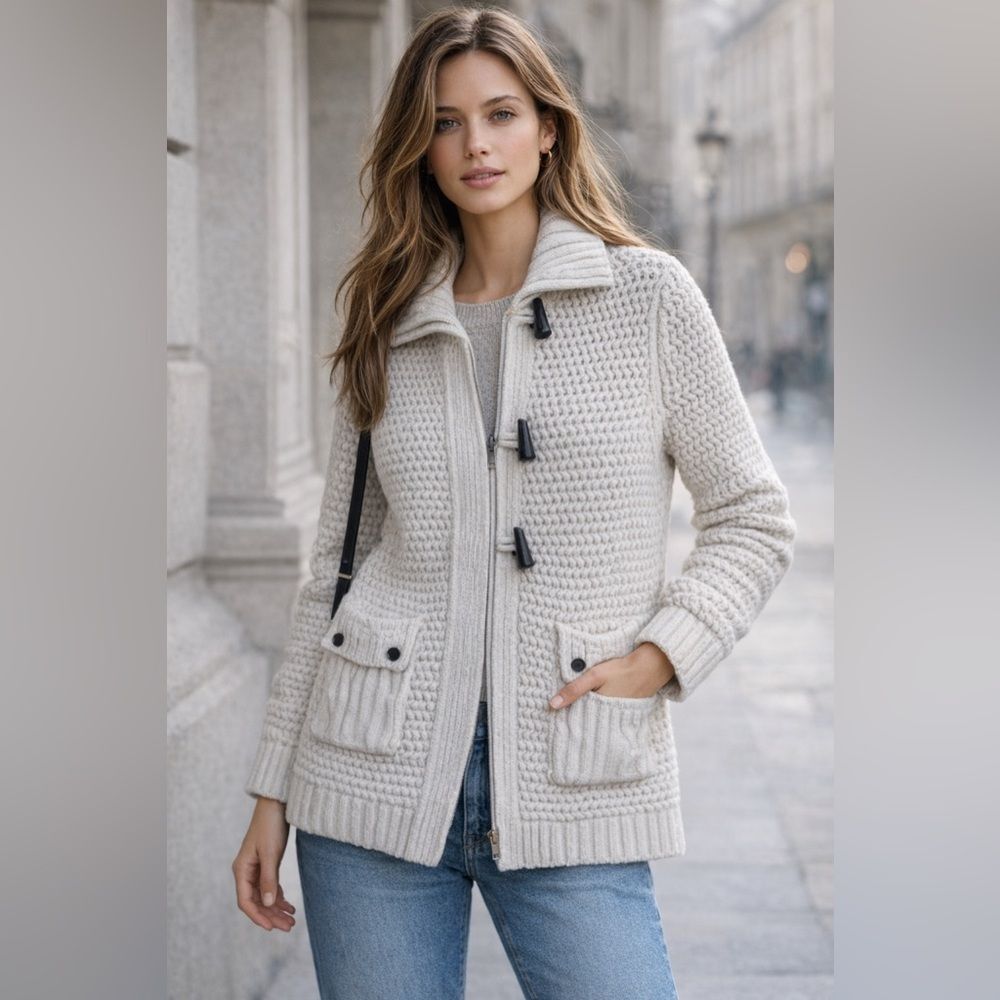 Massimo Dutti Heavy Chunky Knit Jacket Zip Closure Italian Cardigan NWOT